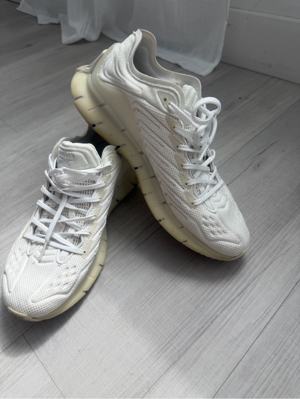 Reebok White Mesh Sneakers with Cream Sole
